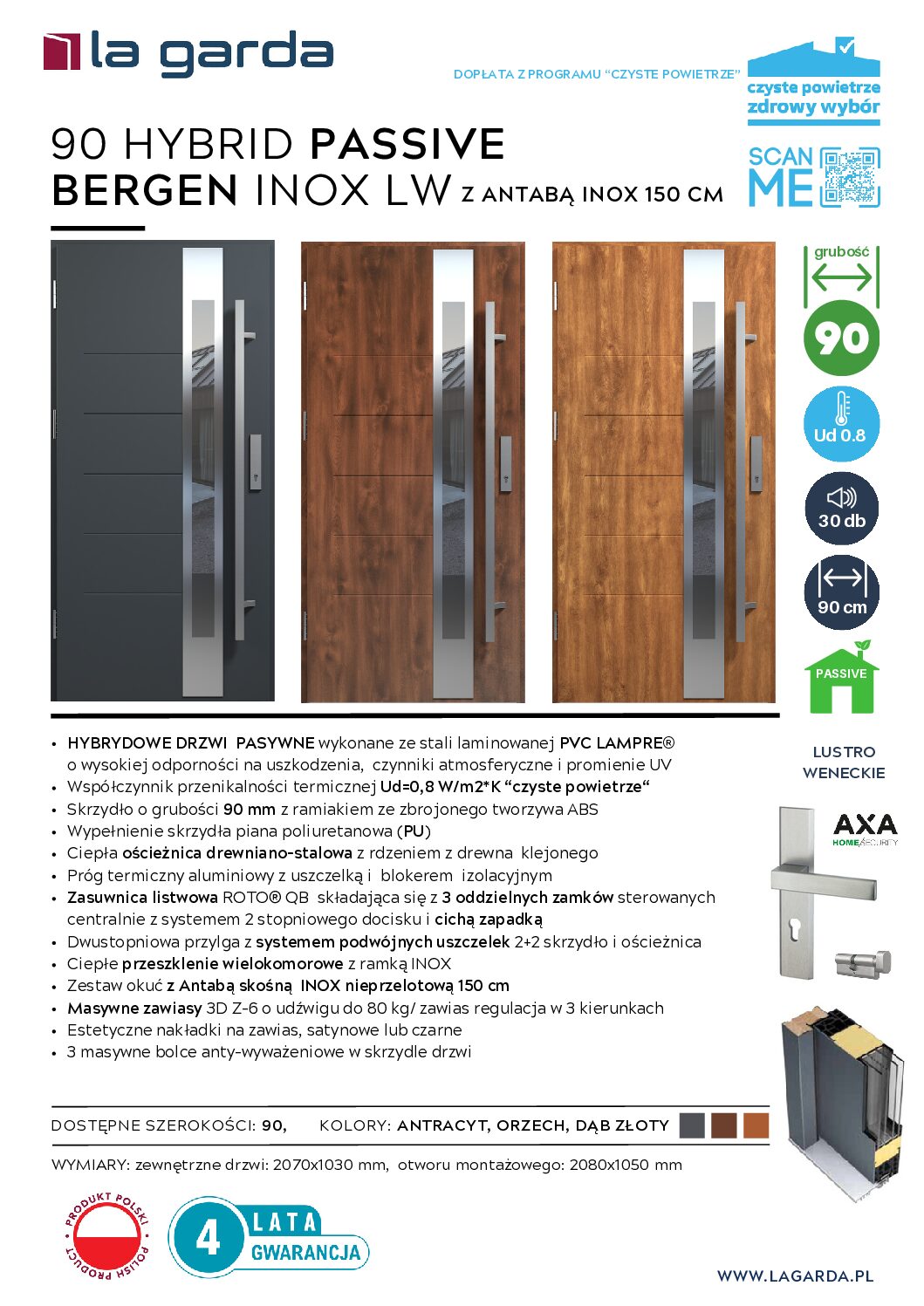 90 THERMO PASIVE BERGEN INOX L.WE antaba 150 cm Antracyt - obrazek 2