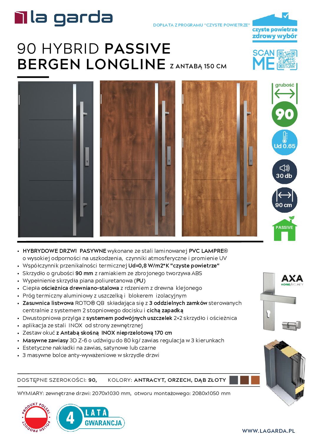 90 THERMO PASIVE BERGEN LONGLINE Z ANTABĄ 150 CM Dąb Złoty - obrazek 2