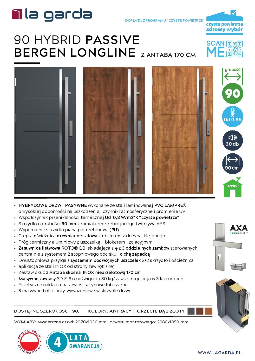 90 THERMO PASIVE BERGEN LONGLINE Z ANTABĄ 170 CM Dąb Złoty - obrazek 2