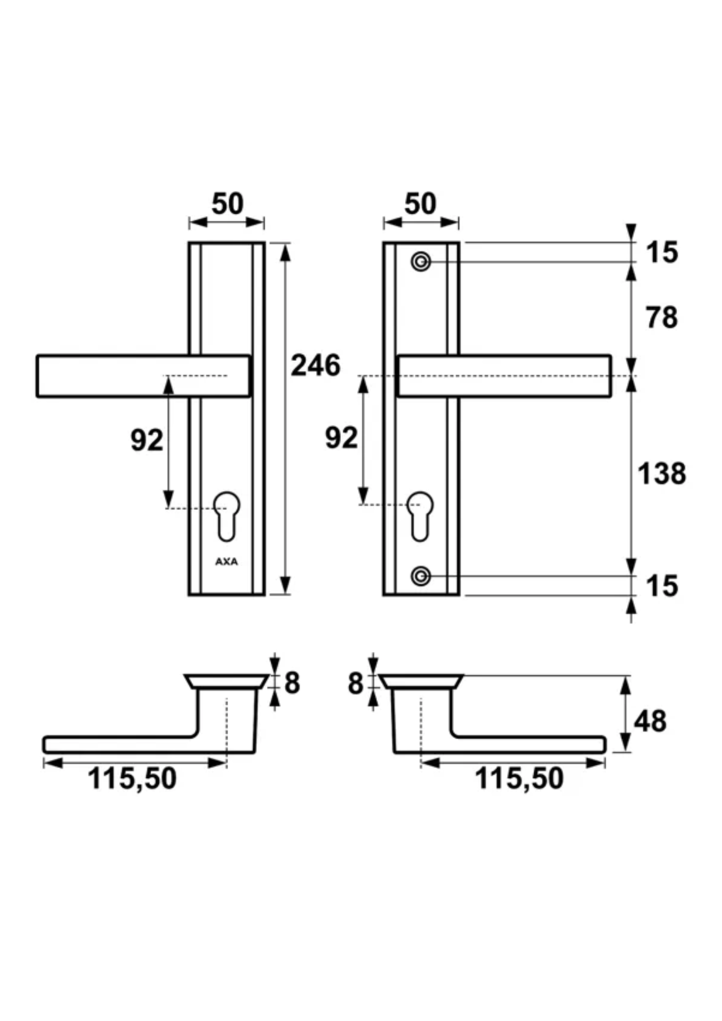 AXA HAGA ++ rozstaw 92 rys. techniczny