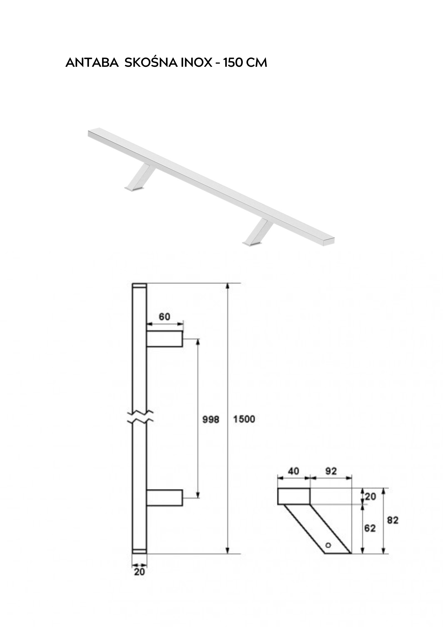 Antaba Skośna 150 cm - rysunek techniczny